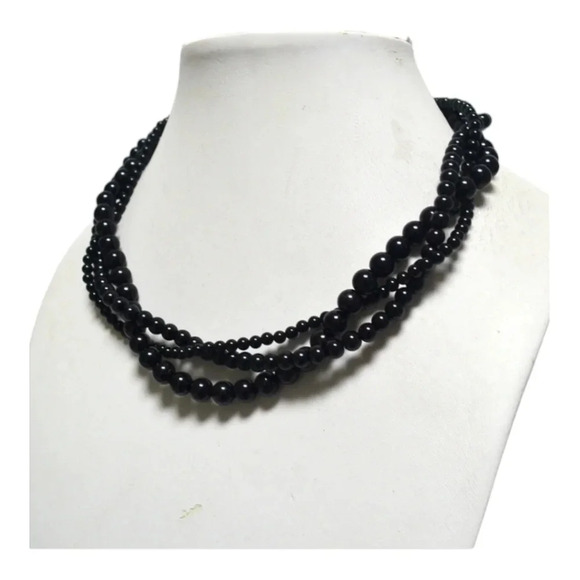 Rare Find Black Pearl 3 row Necklace and Earings  Jewelry Set - Picture 4 of 7